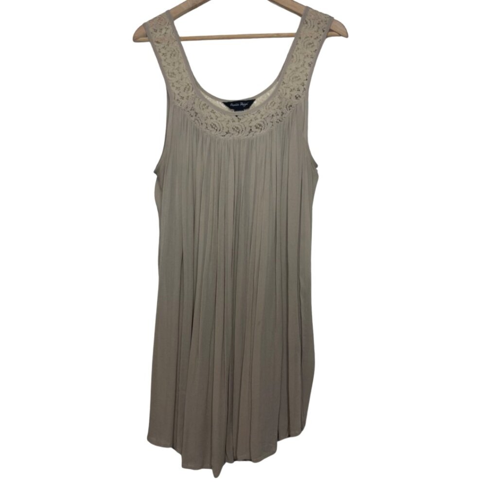 CHARLIE PAIGE | Womens Neutral Nude Pleated Chiffon Mini Dress | Size L/XL